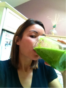 Drinking the Mean Green Juice - putting the juices in mason jars was a great idea!